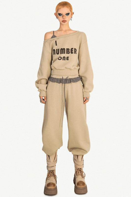 Slanted Shoulder Wide-Leg Pants Set-Up