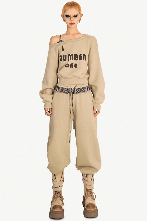 Slanted Shoulder Wide-Leg Pants Set-Up