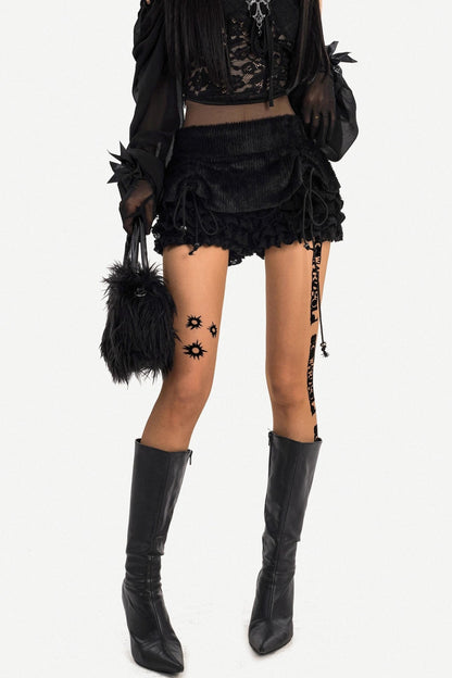 Black Plush Ruffle Shorts