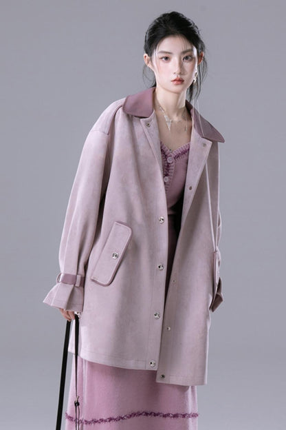 Hera Grey Suede Jacket And Skirt Set-Up