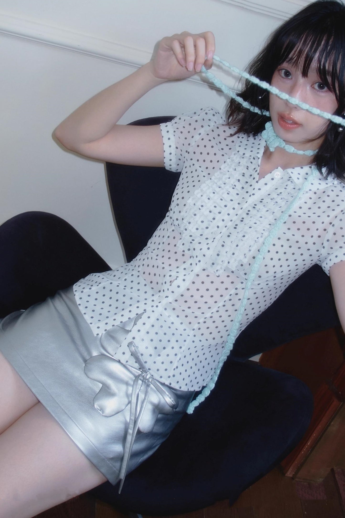White Polka Doll Collar Top