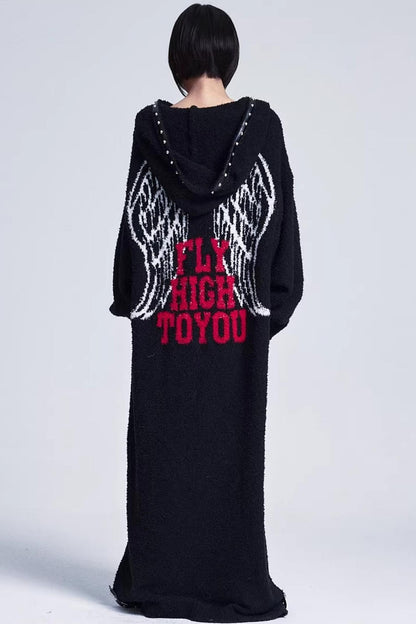 Soft Jacquard Hooded Long Sweater Dress