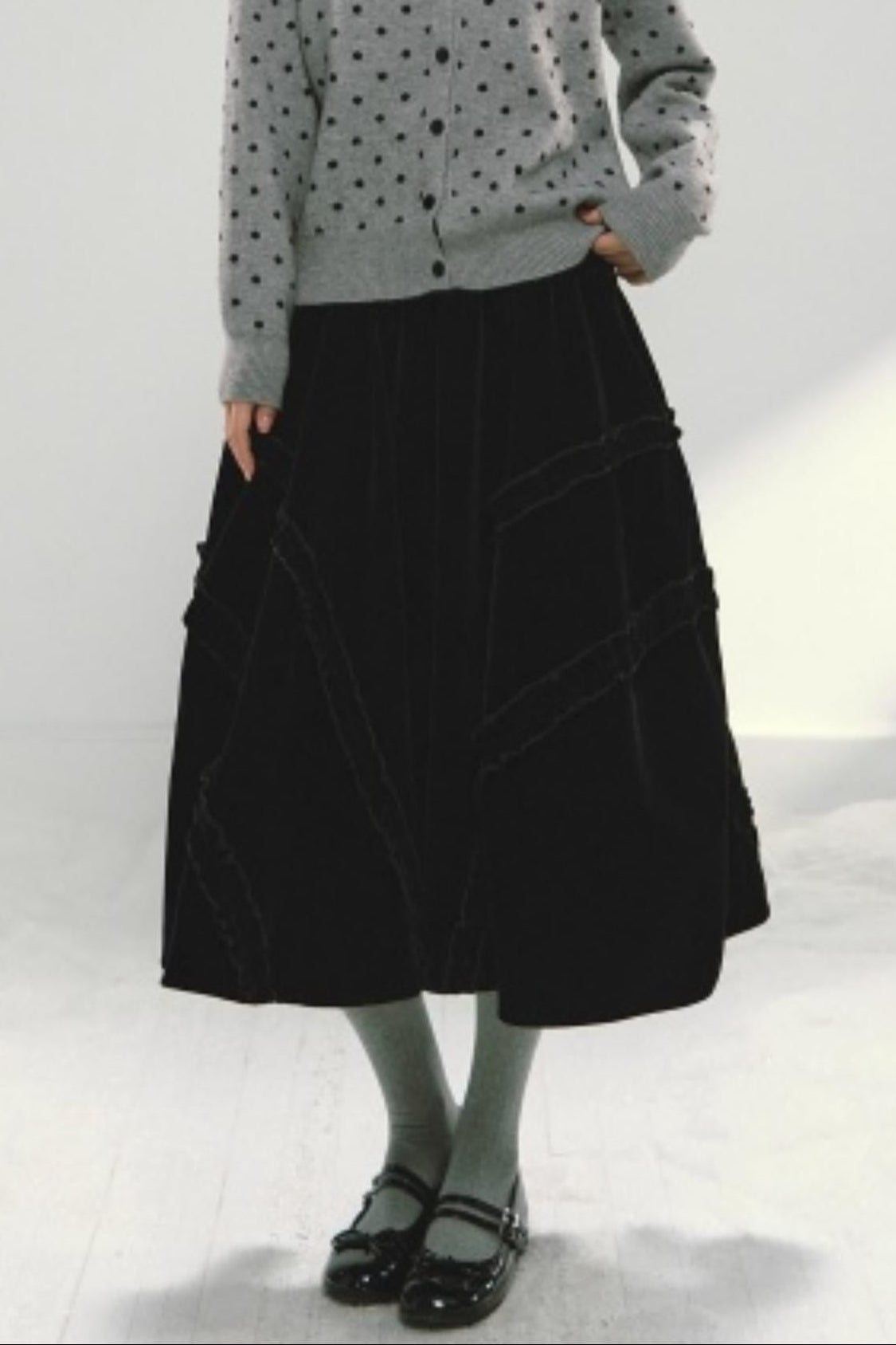 Velvet Ruffled Floral Skirt