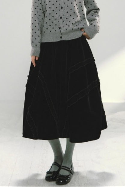 Velvet Ruffled Floral Skirt