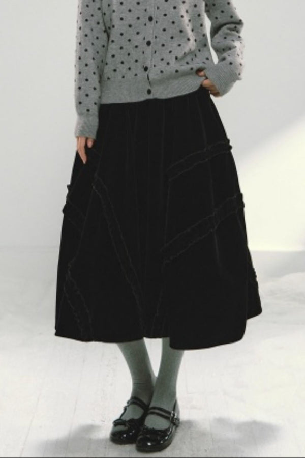 Velvet Ruffled Floral Skirt