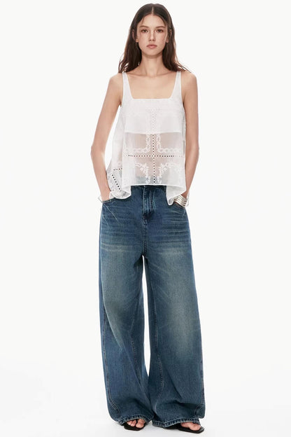 Dunkelblaue Vintage-Hose mit Farbverlauf
