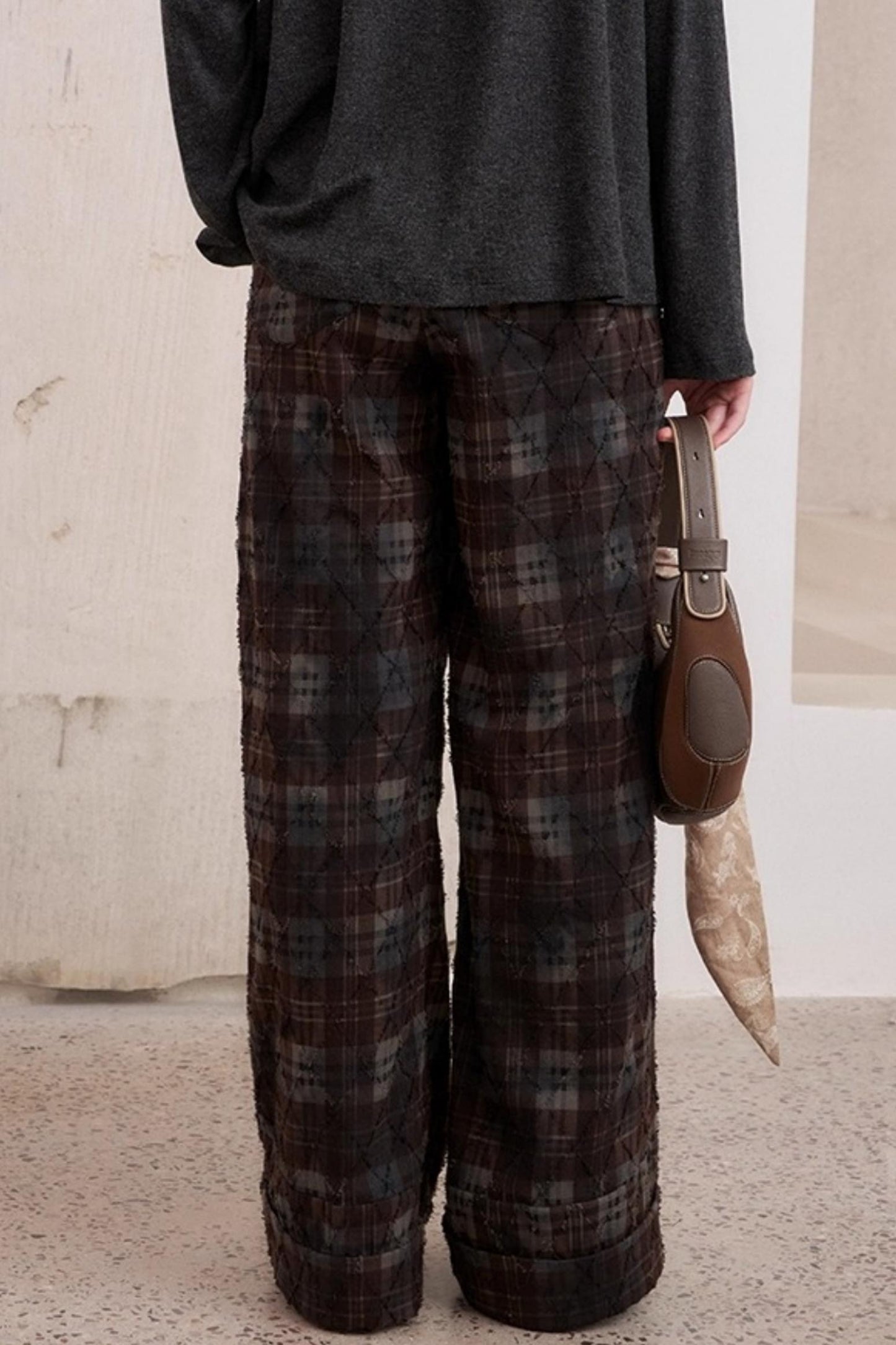 Textured Loose Plaid Trousers