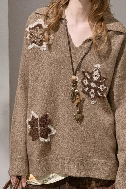 Volumetric Snowflake V-Neck Casual Sweater