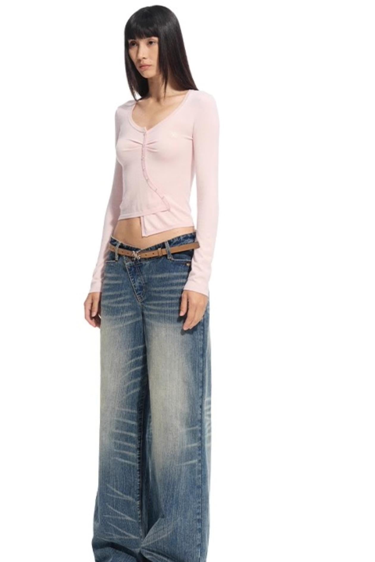 Blue Silk Asymmetrical Knit Top