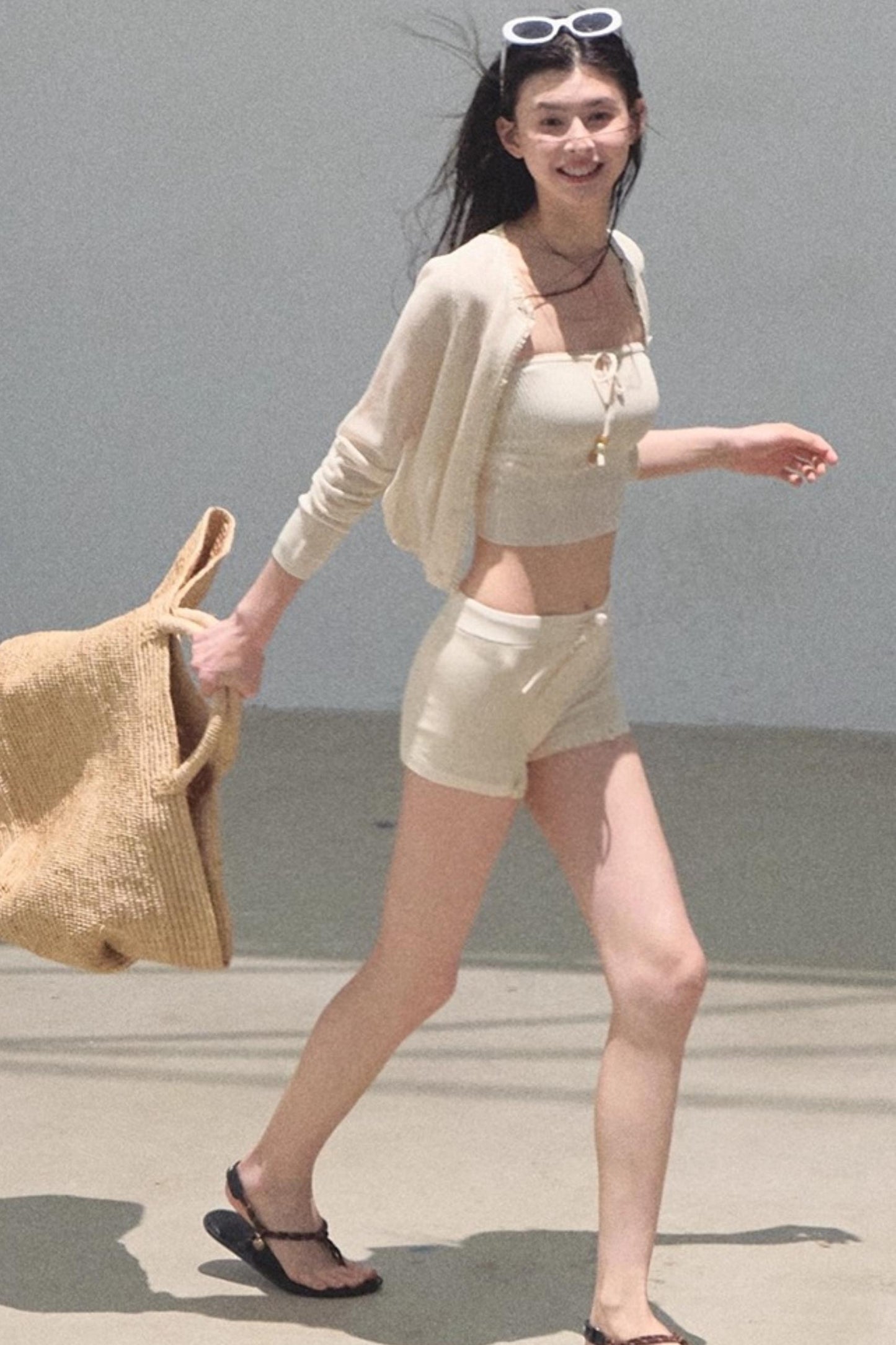 Oriental Apricot Blossom Ice Silk Knitted Cardigan Set-Up