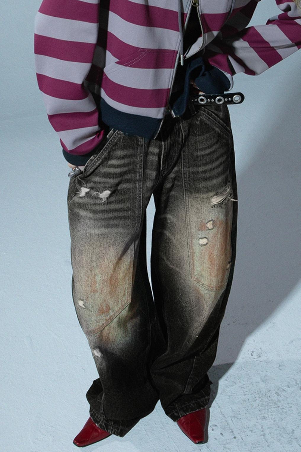 Relaxed Wide Leg Mud Dye Jeans Pants