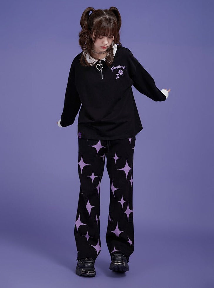 black purple stars sweet cool knitted pants