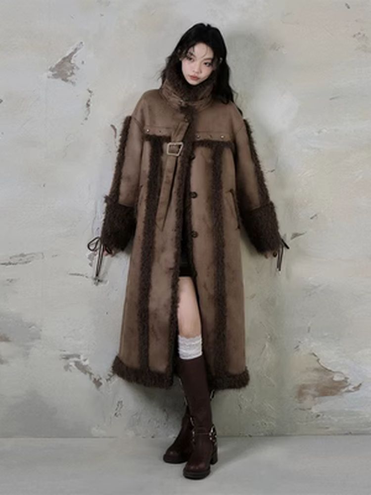 Lamb fur long coat