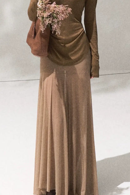 High-Waisted Knit Mesh Skirt