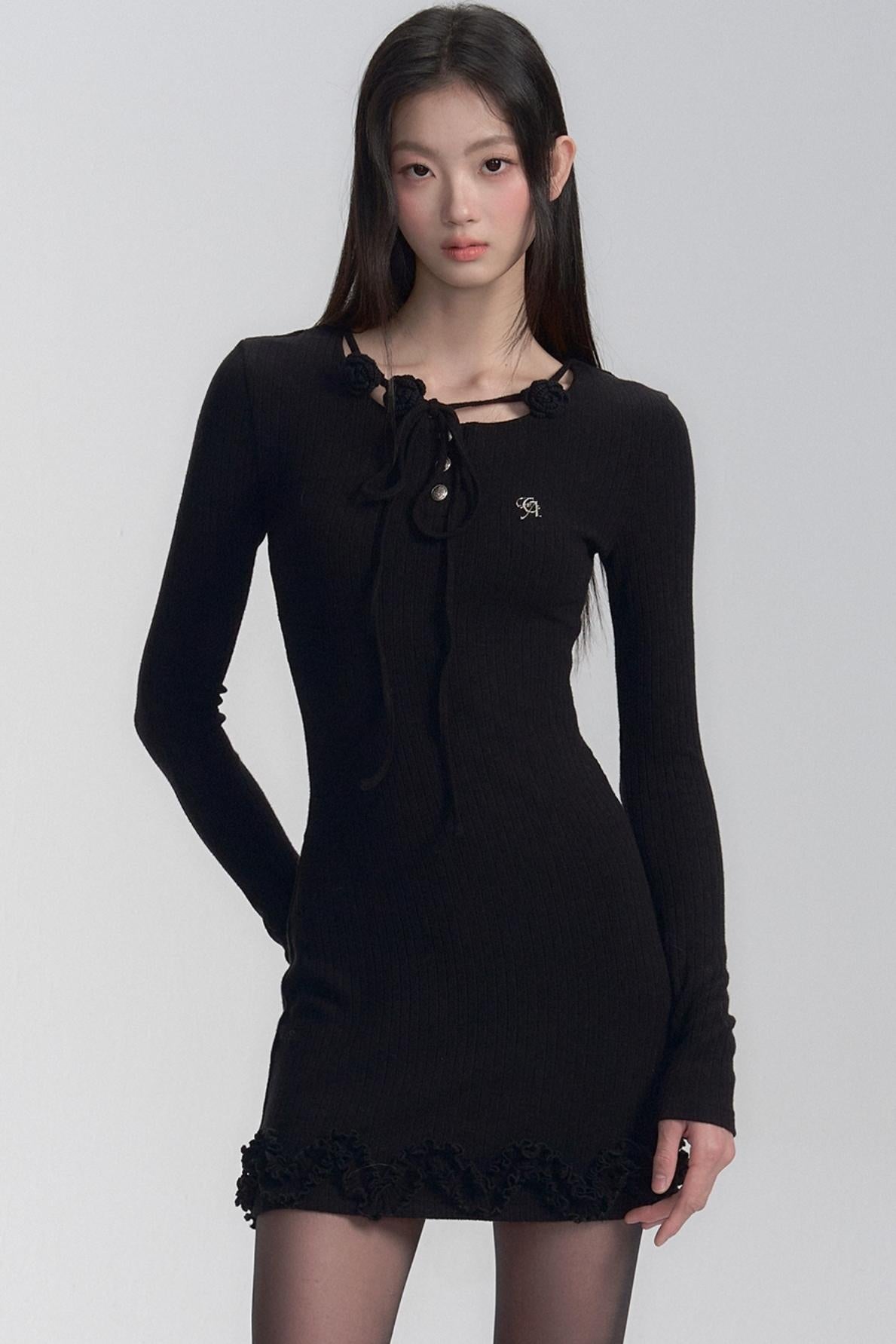 Lace-Up Slim Knit Dress