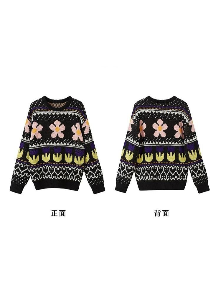 Lazy wind colorful floral sweater