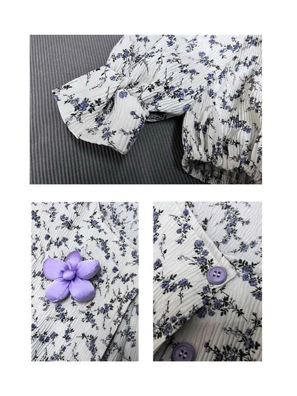 Good bow splicing floral cardigan