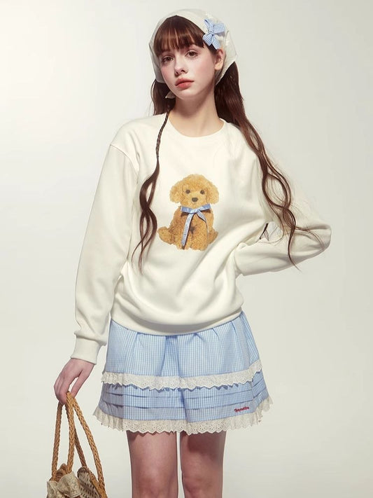 Loose Puppy White Sweatshirt