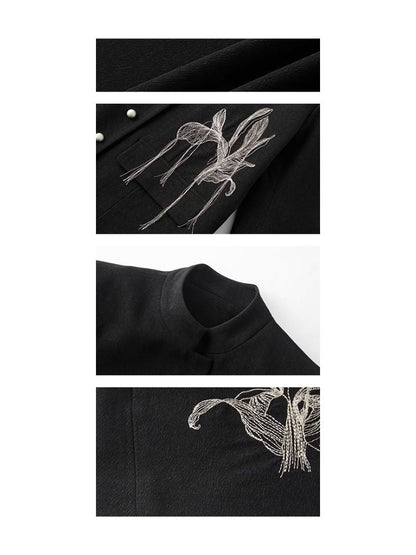 Fine Silk Thread Embroidery Black Suit Jacket