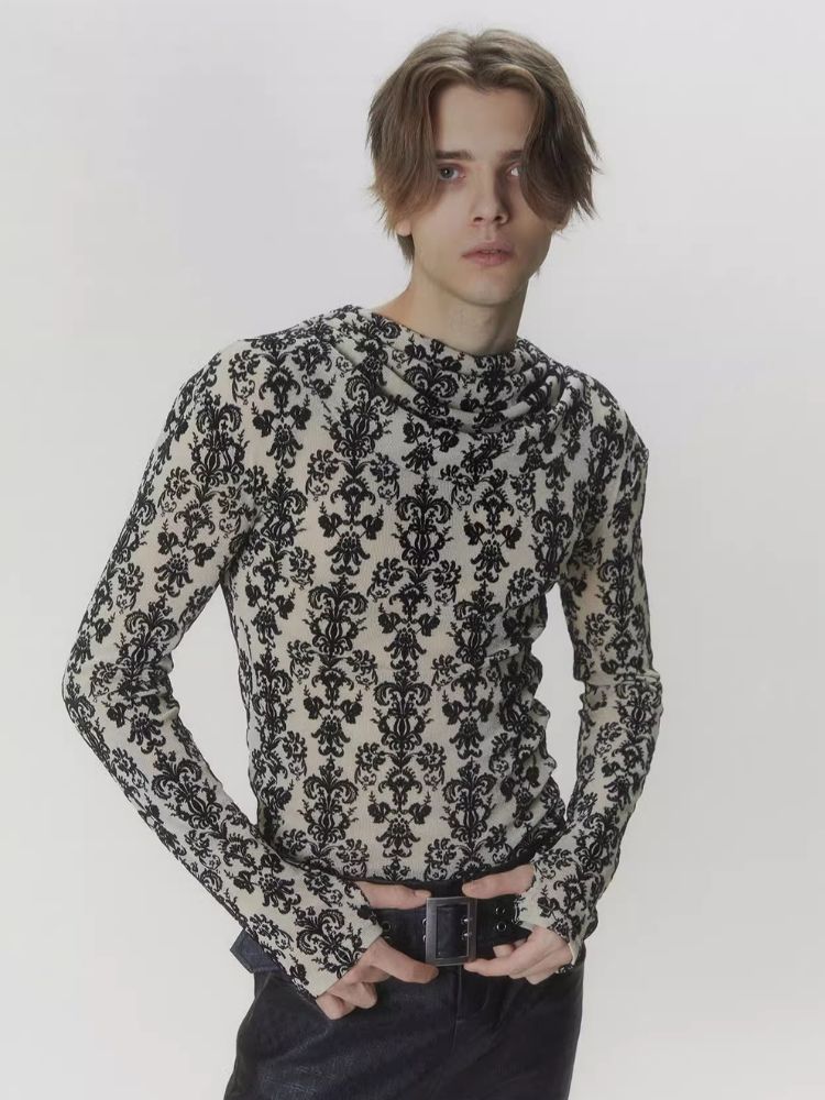 Punk Gericht Flocking Druck Stretch Slim Bottom Pullover 