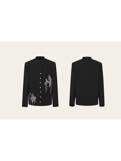 Fine Silk Thread Embroidery Black Suit Jacket