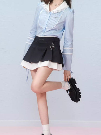 Irregular woven pleated skirt