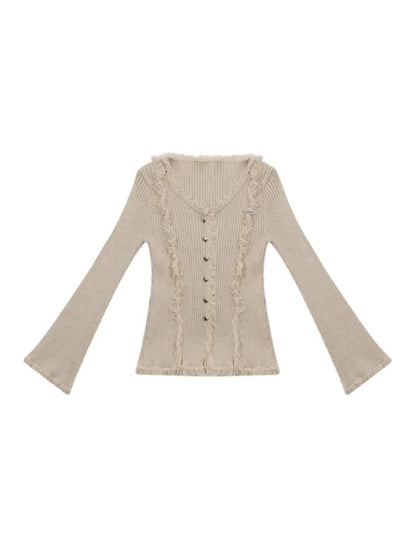 Large V-neck flared sleeves cardigan