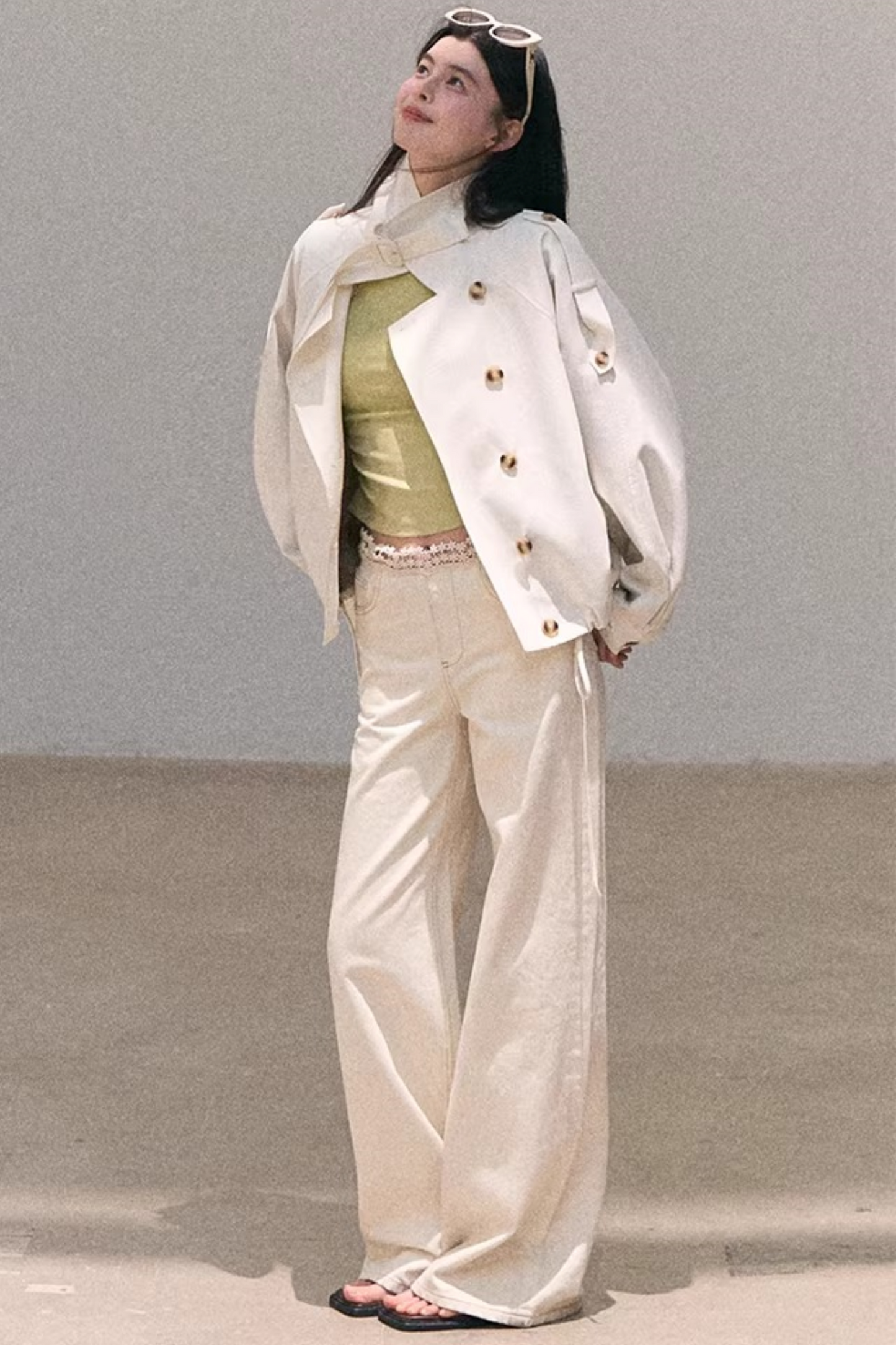 Contrast Embroidered Ruched Top