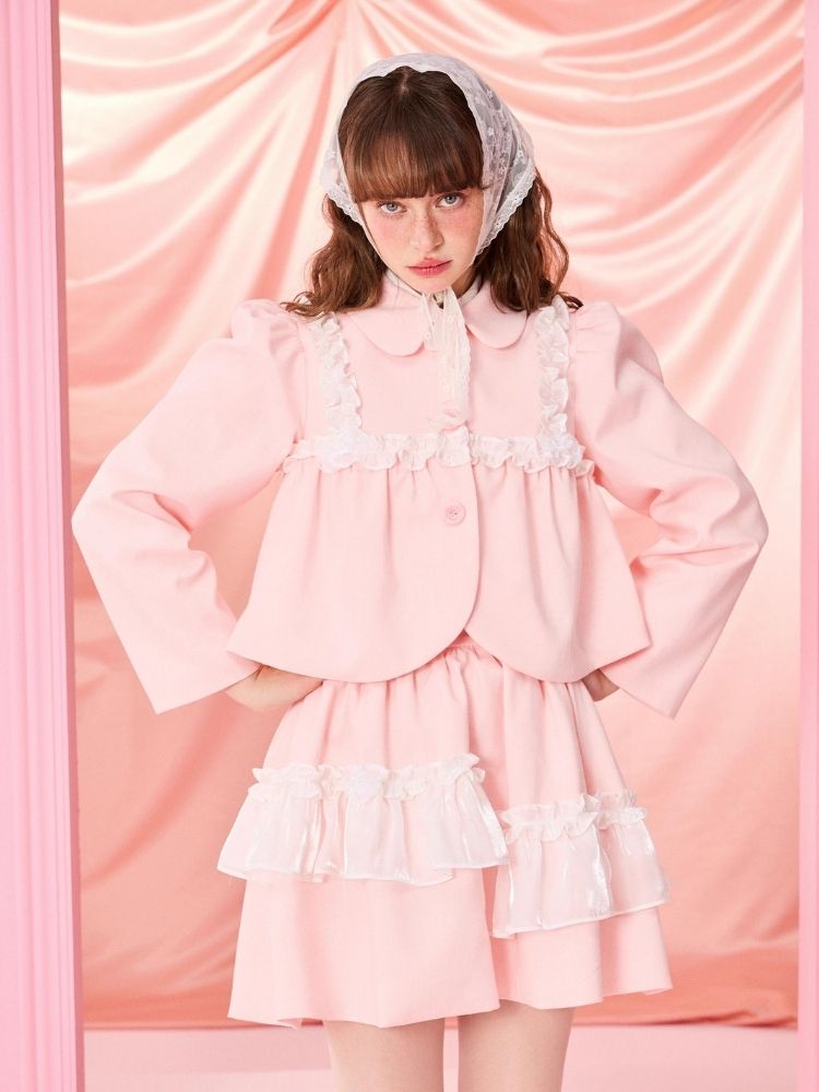 Half Skirt Bowknot Bubble Sleeve Set