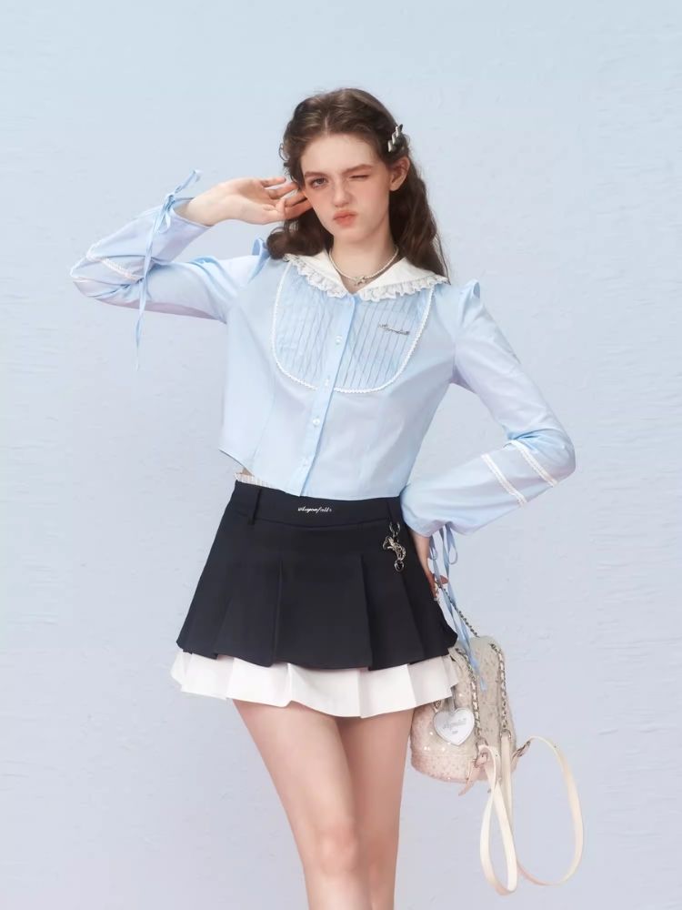 Irregular woven pleated skirt