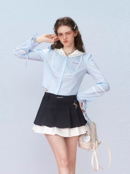 Irregular woven pleated skirt