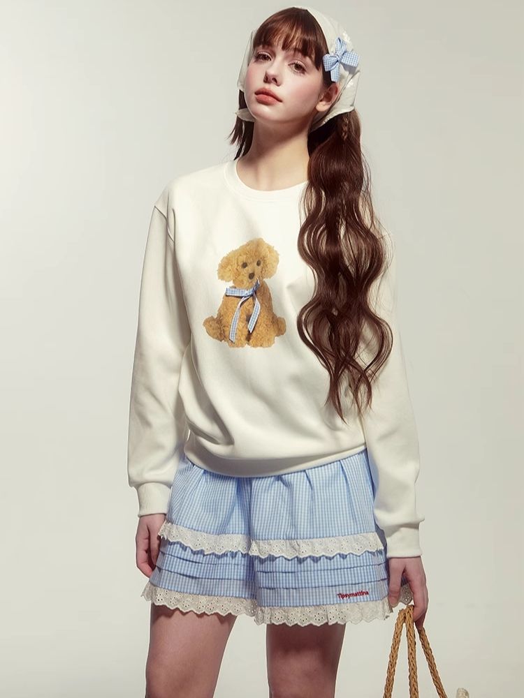 Loose Puppy White Sweatshirt