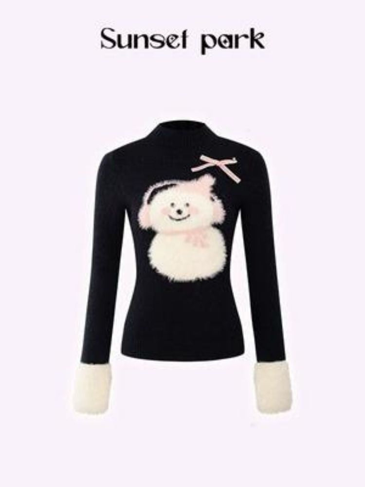 Half High Neck Black Slim Sweater