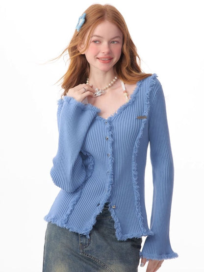 Large V-neck flared sleeves cardigan