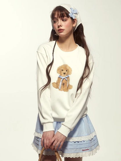 Loose Puppy White Sweatshirt