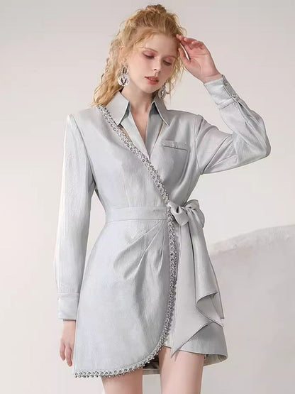 Silver Irregular Tied Shirt Dress