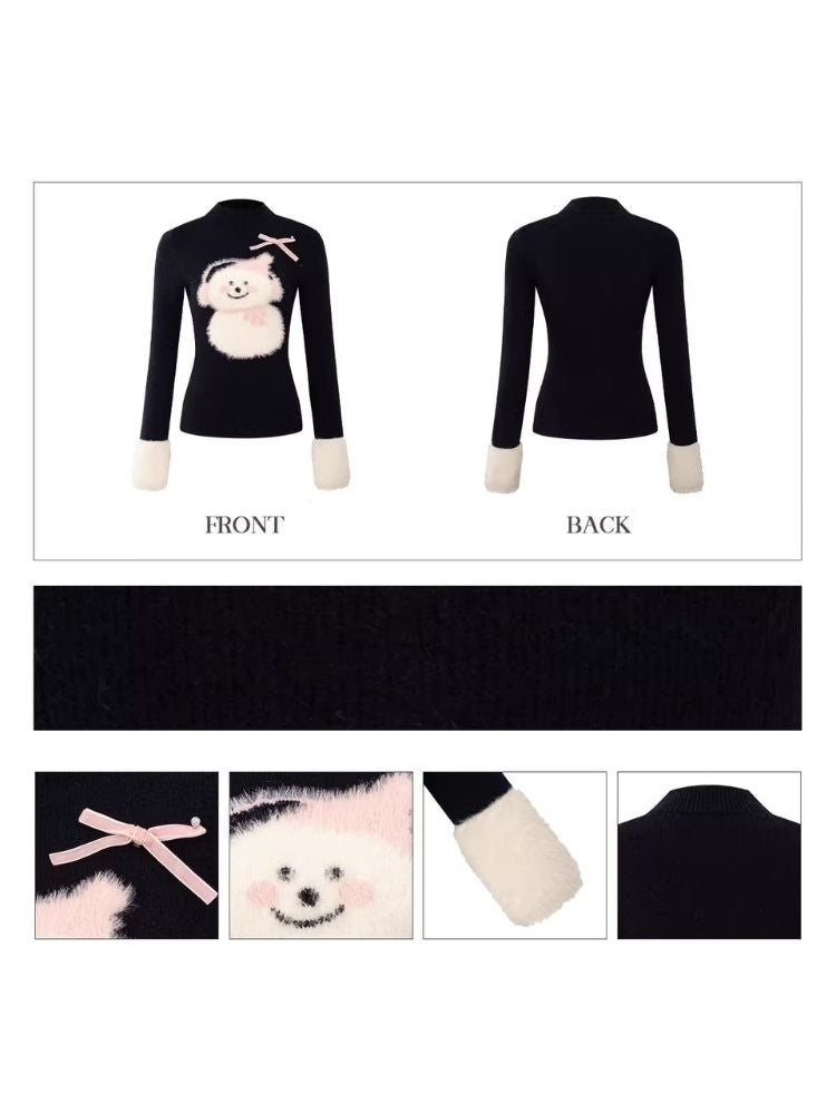 Half High Neck Black Slim Sweater