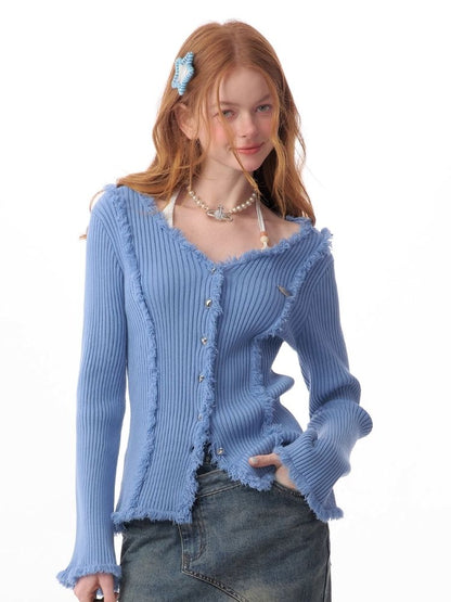 Large V-neck flared sleeves cardigan