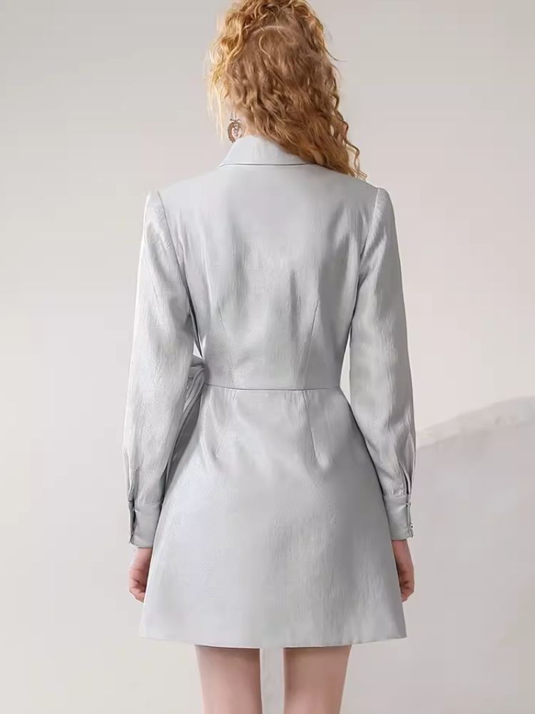 Silver Irregular Tied Shirt Dress