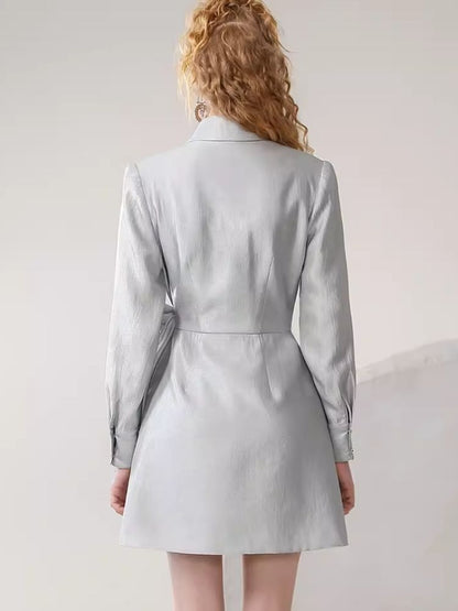 Silver Irregular Tied Shirt Dress