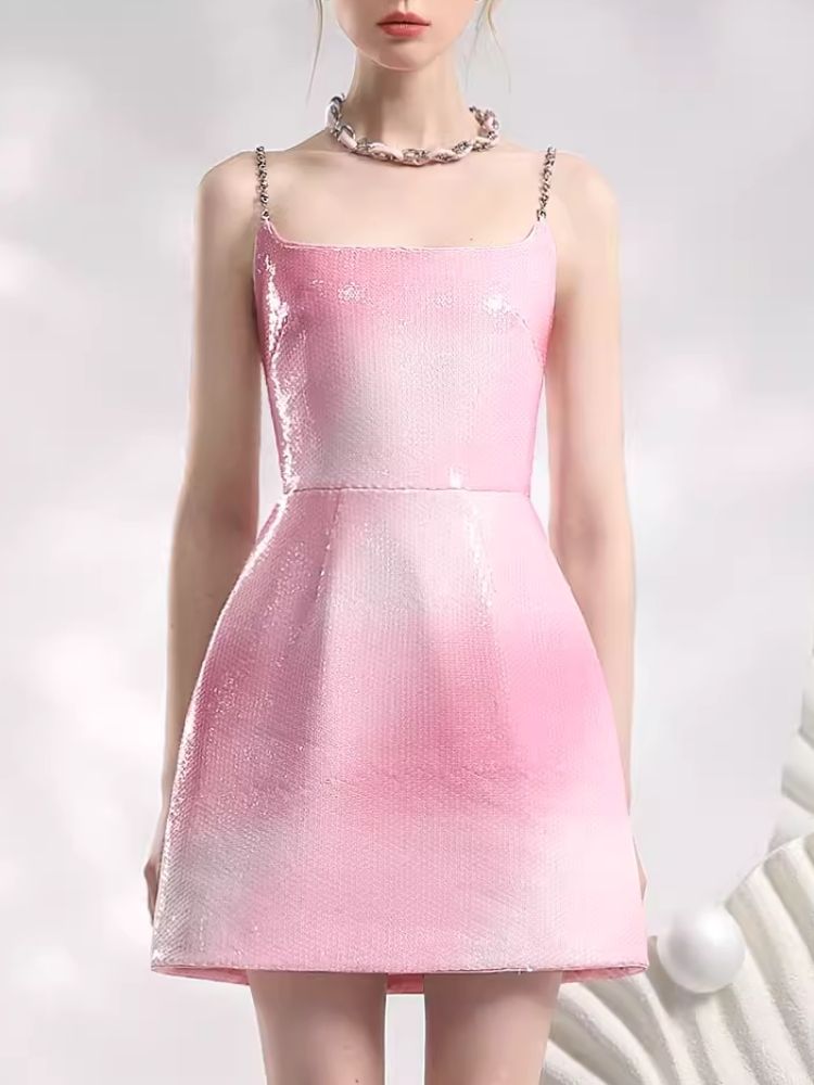 Heavy Sequins Gradient Pink Dress Skirt