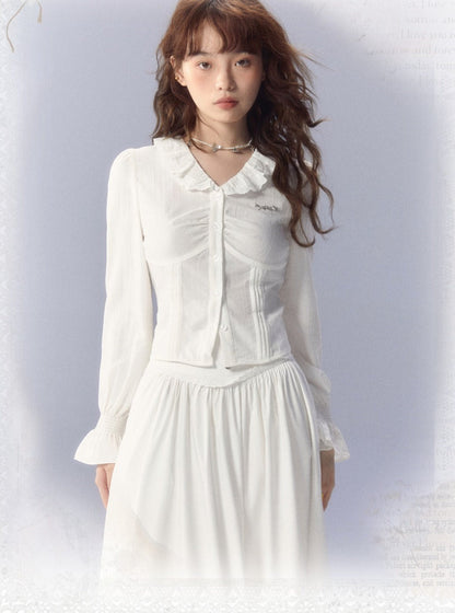 White skirt with shirt long-sleeved top Set