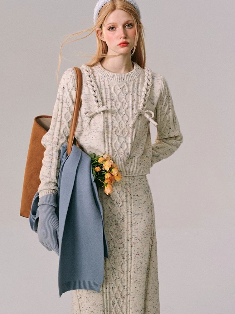 Braided Color Dot Knit Sweater Half Skirt