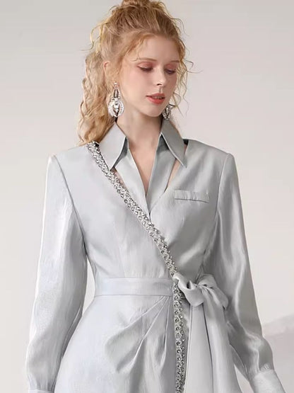 Silver Irregular Tied Shirt Dress