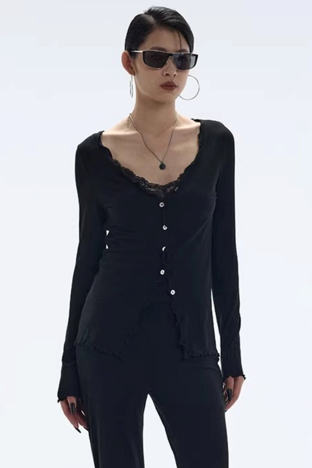 Lyocell Ruffled Long Sleeve Cardigan