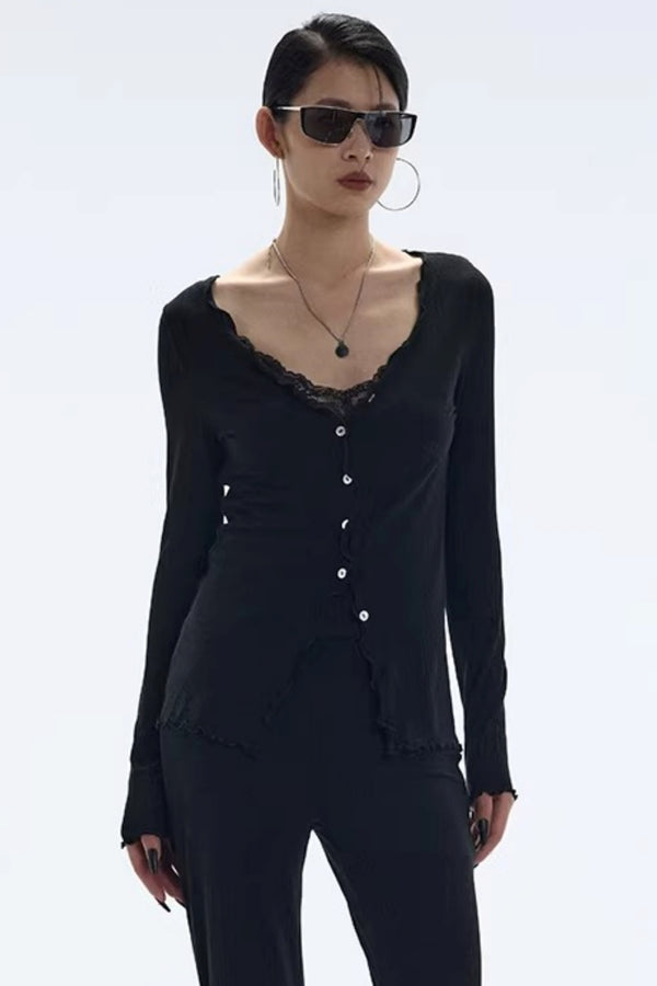 Lyocell Ruffled Long Sleeve Cardigan