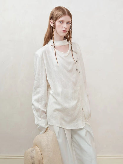 Lazy Loose Draped Jacquard Shirt