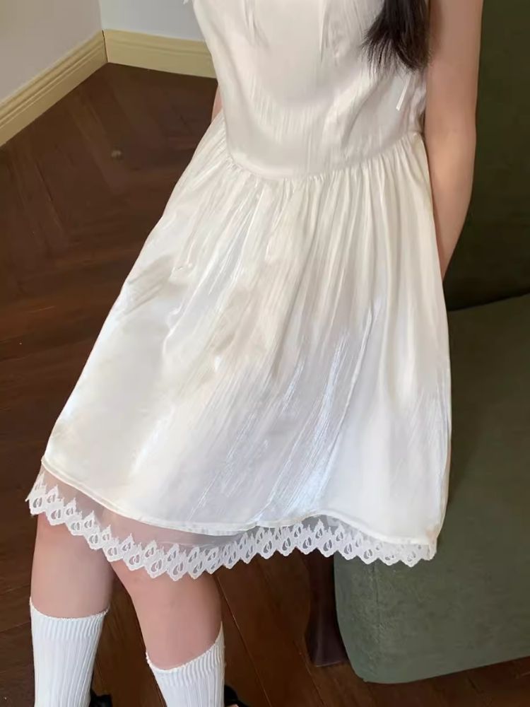 Pearl White Glossy Dash Sleeve Dress