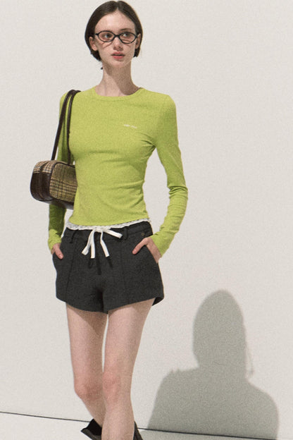 Good Weather Lace Slim Waist Long Sleeve T-Shirt