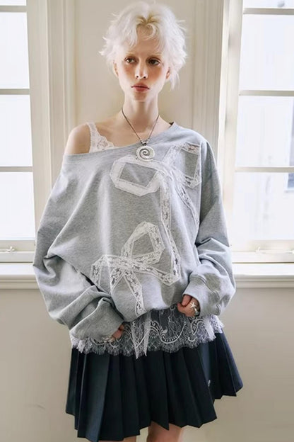 Lace-Up Collar Sweater Set-Up